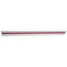 A white Chartpak plastic ruler with red and black markings.