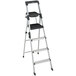 A Cosco aluminum step ladder with a black work platform.