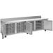 A stainless steel Beverage-Air worktop refrigerator with open doors.
