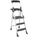 A black and silver Cosco 3-step ladder with a black work platform.