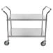 A Regency stainless steel two shelf utility cart with wheels.