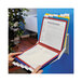 A hand holding a Durable letter sized document folder with a stack of papers inside.