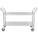 A stainless steel Regency utility cart with two shelves and wheels.