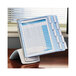 A blue and gray Durable Sherpa document folder on a desk with a computer monitor.