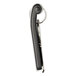 A brushed aluminum key cabinet with a black handle on the key lock.