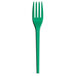 A EcoChoice green CPLA plastic fork with a green handle.