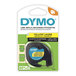 A package of black DYMO LetraTag yellow plastic label tape with a black tape dispenser.