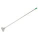 A long thin metal Unger floor scraper with a green and silver handle.