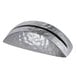 An American Metalcraft hammered aluminum half moon table card holder with a textured surface.