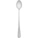 An Oneida stainless steel iced tea spoon with a black handle on a white background.