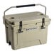 A tan CaterGator outdoor cooler with a handle.