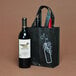 A black LK Packaging non-woven reusable bag holding three wine bottles.