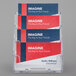 A group of business cards in a clear plastic business card holder.