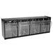 A black plastic Deflecto tilt-bin organizer with clear plastic bins.