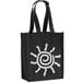 An extra-small black LK Packaging reusable shopping bag with a white sun design.