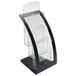 a clear plastic holder with black metal frame