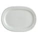 A bright white Tuxton china platter with an embossed rim.