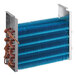 An Avantco evaporator coil with copper tubes on a blue and white background.