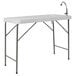 A white rectangular Flash Furniture folding table with a sink and faucet.