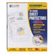 A box of C-Line economy weight clear sheet protectors with a pie chart on the front.