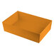 A rectangular orange cast aluminum bowl with straight sides.