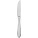 A silver Walco European table knife with a black border on a white background.