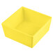 A yellow square Tablecraft bowl with straight sides.