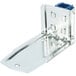 A stainless steel Edlund can opener base with two blue and silver screws.
