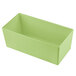 A green rectangular Tablecraft bowl with straight sides on a white background.