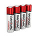 A Rayovac Fusion 4 pack of AA batteries with white and red packaging.