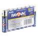 A pack of eight Rayovac Ultra Pro industrial AAA alkaline batteries.