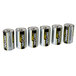 A row of six Rayovac Ultra Pro D Alkaline Batteries in a package.