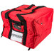 A red Rubbermaid insulated delivery bag with black straps.