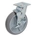 A Lavex swivel plate caster with a metal wheel.