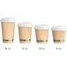 A row of EcoChoice kraft paper hot cups with lids.