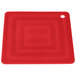 A red square Lodge silicone pot holder.