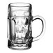 A case of 12 clear glass Libbey Oktoberfest beer tasting mugs with handles.