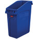 A blue Rubbermaid Slim Jim rectangular trash can.