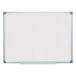 A white MasterVision dry erase board with a silver aluminum frame.