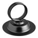 A black metal menu or card holder with a weighted base and a circular clip at the top.