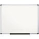 A white MasterVision porcelain dry erase board with a black aluminum frame.