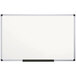 A white MasterVision dry erase board with a black aluminum frame.