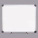 A MasterVision white board with black corners and an aluminum frame.