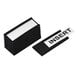 A black and white MasterVision box with a stack of labels inside.