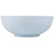 A white bowl with a blue rim.