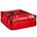 A red Cambro insulated pizza delivery bag with black straps.