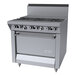 A commercial stainless steel natural gas range with three burners, a 34-inch French top, and a standard oven.