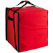 A red square bag with black straps.