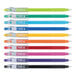 A row of Pilot FriXion ColorSticks pens in various colors.