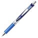 A Pentel EnerGel RTX blue pen with a gray barrel and silver trim.